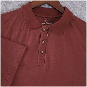 SCOTTeVEST Large Burgundy Bamboo Cotton Hidden Zip Pocket Tec Polo Shirt Stretch